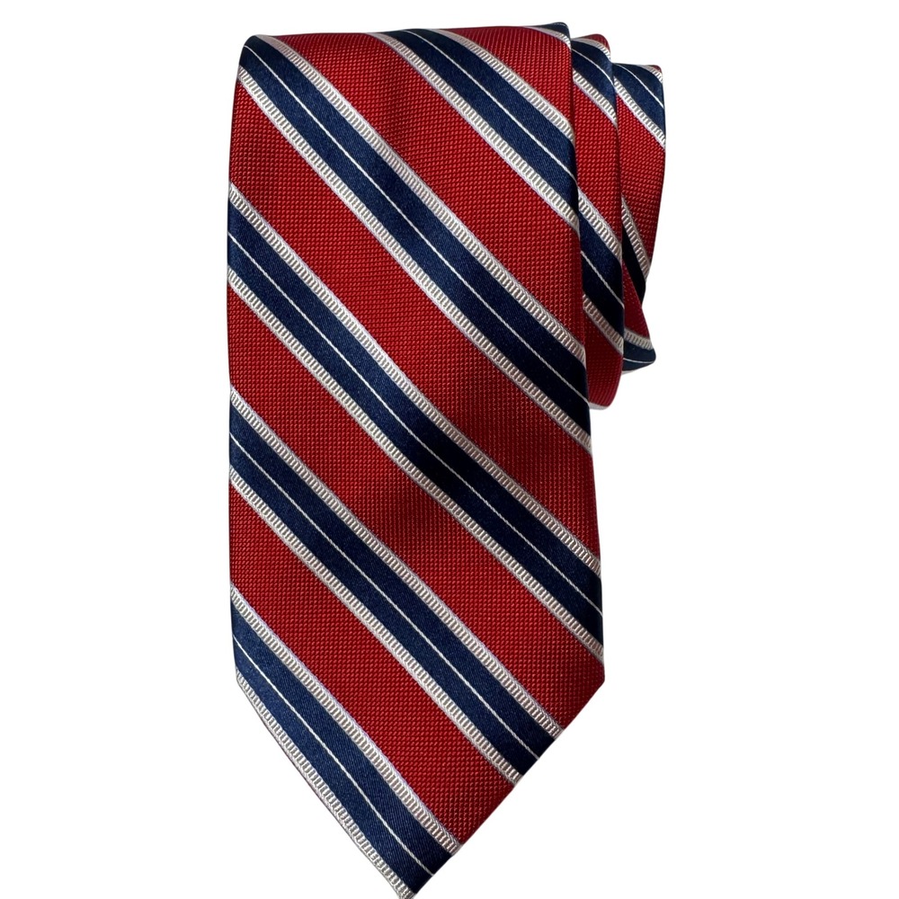 Nautica Red‎ Blue White Stripe 100% Silk Men's Tie Classic Necktie